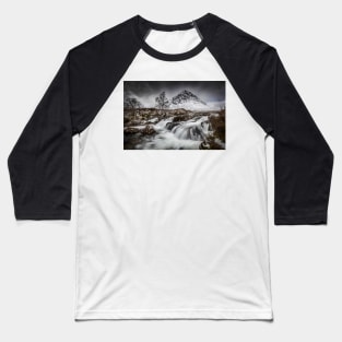 Buachaille Etive Mor Mountain and Coupall River Falls in the Snow Baseball T-Shirt